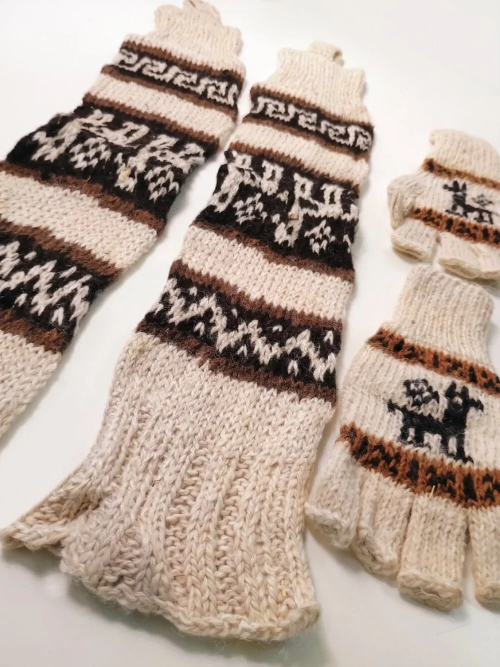 Alpaca Wool Leg Warmer and Glove Set with Andean Designs from Cusco